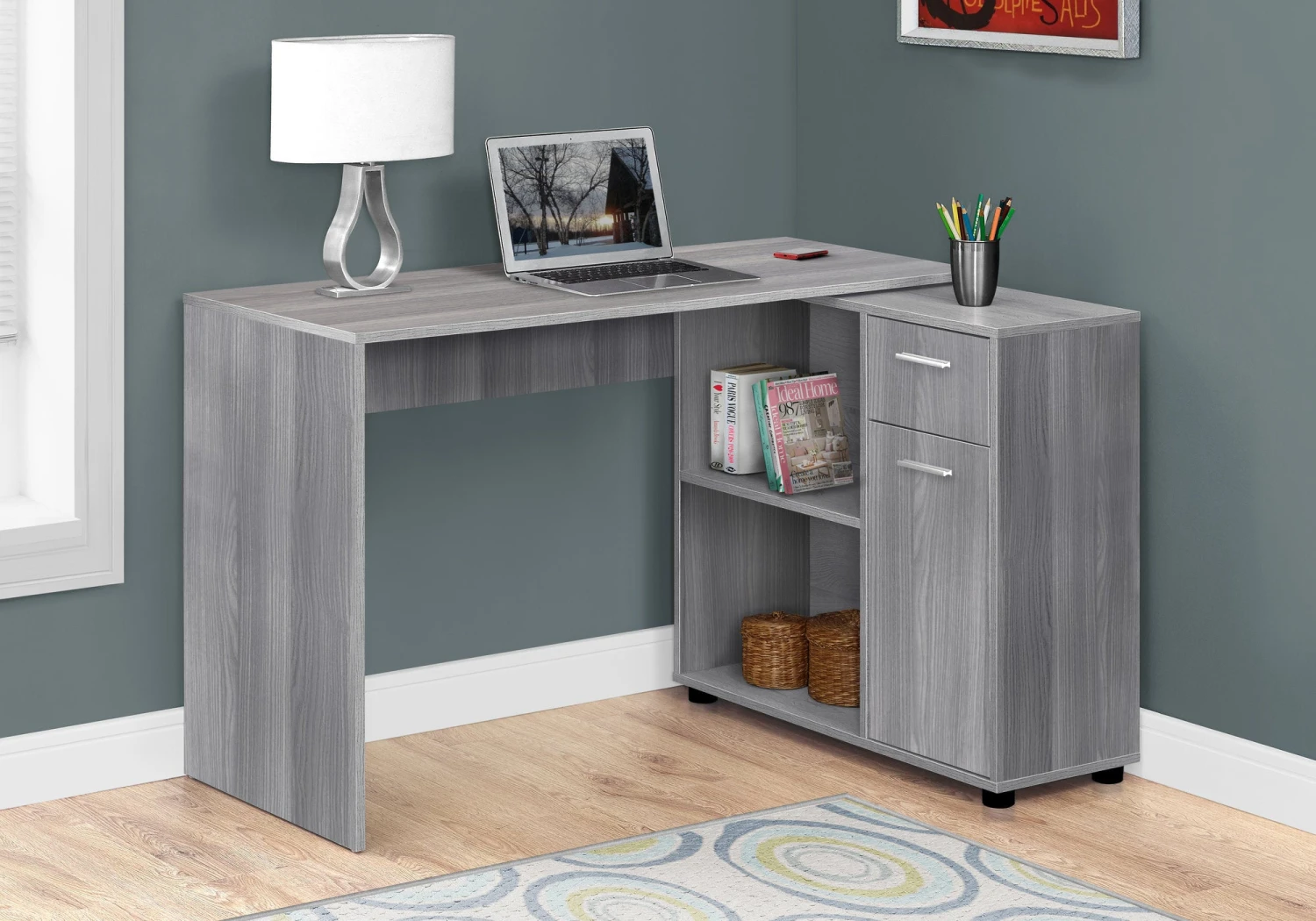 46" Gray Compact L-Shaped Office Desk 1 46" Gray Compact L-Shaped Office Desk
