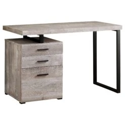 48" Taupe Woodgrain & Black Metal Compact Computer Desk