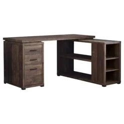 Dark Brown Woodgrain L-Shaped 60" Computer Desk -Home Decor Shop I 7420