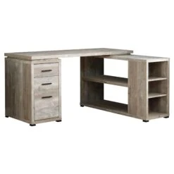 Soft Taupe Woodgrain L-Shaped 60" Computer Desk -Home Decor Shop I 7422