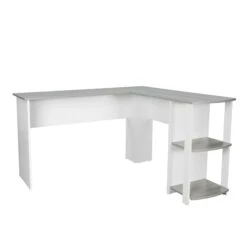 54" L-Desk In White & Gray With Built-in Bookshelf 5 54" L-Desk In White & Gray With Built-in Bookshelf -Home Decor Shop InTVH99g