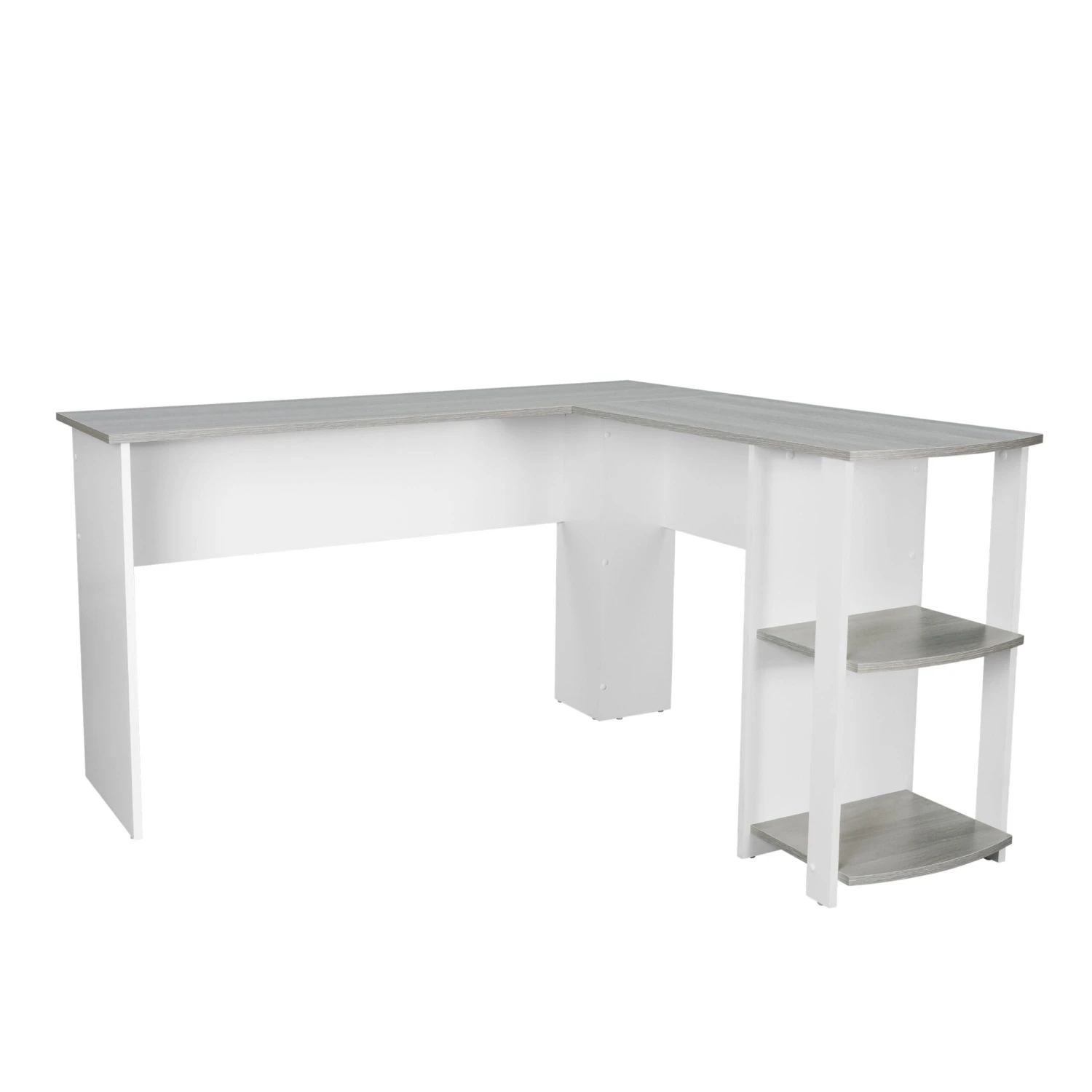 54" L-Desk In White & Gray With Built-in Bookshelf 3 54" L-Desk In White & Gray With Built-in Bookshelf - Image 3