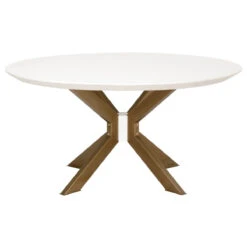 Star 60" Ivory Concrete & Brass Circular Meeting Table