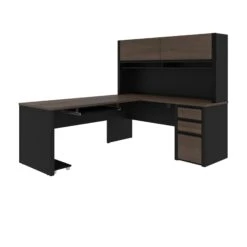 71" X 83" L-shaped Desk With Included Hutch In Antigua And Black -Home Decor Shop J2KWA93xWYHN1tDXdpAfPwpAwdUQpbjP