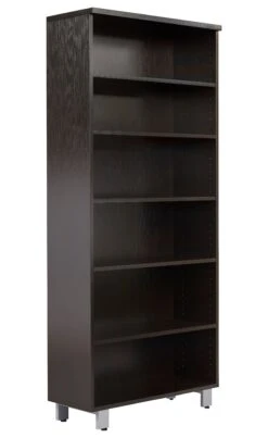 Unique 31.5" X 71.5" Espresso Bookcase With Steel Adjustable Legs