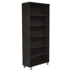 Unique 31.5" X 71.5" Espresso Bookcase With Steel Adjustable Legs 9 Unique 31.5" X 71.5" Espresso Bookcase With Steel Adjustable Legs -Home Decor Shop K101 ESP 04
