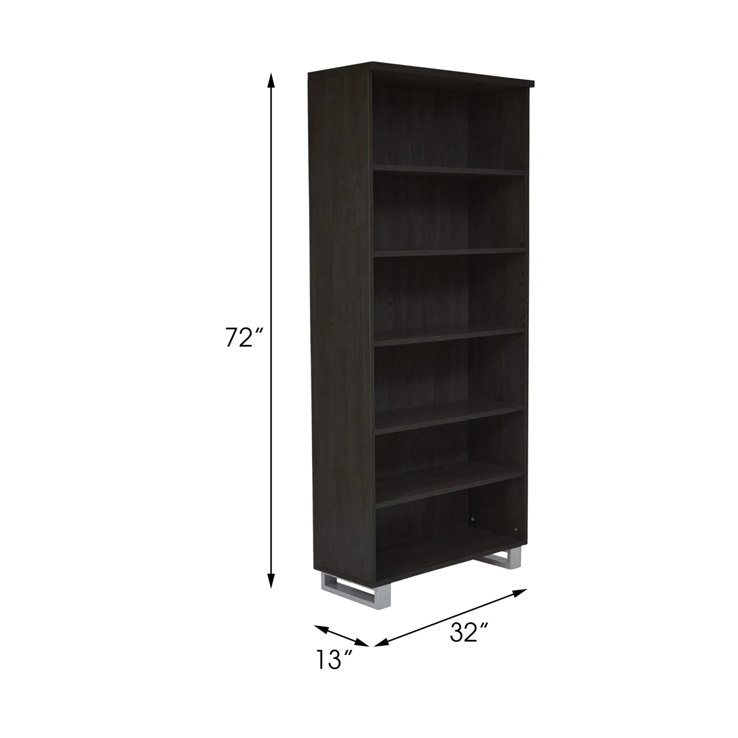 Unique 31.5" X 71.5" Espresso Bookcase With Steel Adjustable Legs 2 Unique 31.5" X 71.5" Espresso Bookcase With Steel Adjustable Legs - Image 2