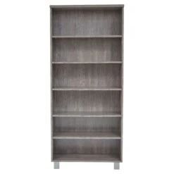 Unique 31.5" X 71.5" Modern Grey Bookcase With Steel Adjustable Legs