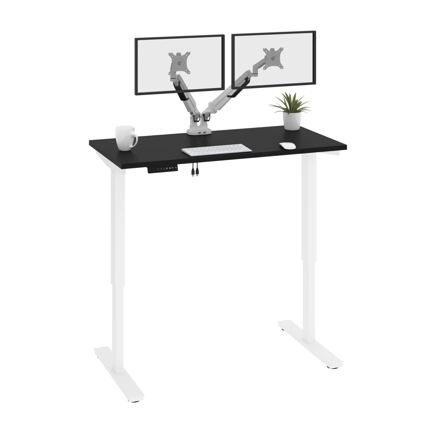 48" Black & White Adjustable Desk With Dual Monitor Arms 2 48" Black & White Adjustable Desk With Dual Monitor Arms - Image 2