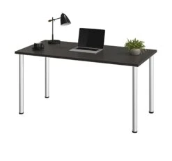 Modern Premium 60" Office Desk With Deep Gray Top & Silver Legs