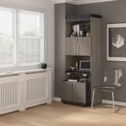 30" Collapsable Desk With Hutch In Bark Gray/Graphite