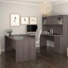 Bark Gray Premium Modern U-shaped Desk With Hutch