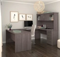 Bark Gray Premium Modern U-shaped Desk With Hutch
