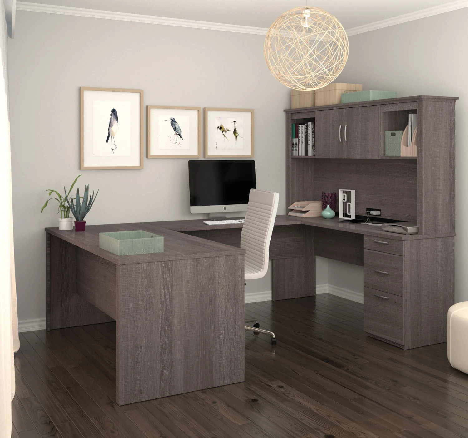 Bark Gray Premium Modern U-shaped Desk With Hutch 1 Bark Gray Premium Modern U-shaped Desk With Hutch