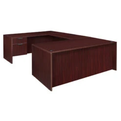 Premium Mahogany U-shaped Desk With Locking Pedestal & Wire Management