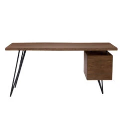 64" Modern Desk With Solid Acacia Top & Iron Legs