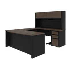71" Executive U-Shaped Desk With File Drawers And Hutch In Antigua And Black -Home Decor Shop M1QXJ2se4hFviDOzt2tFP7rUfJ8e7RF6