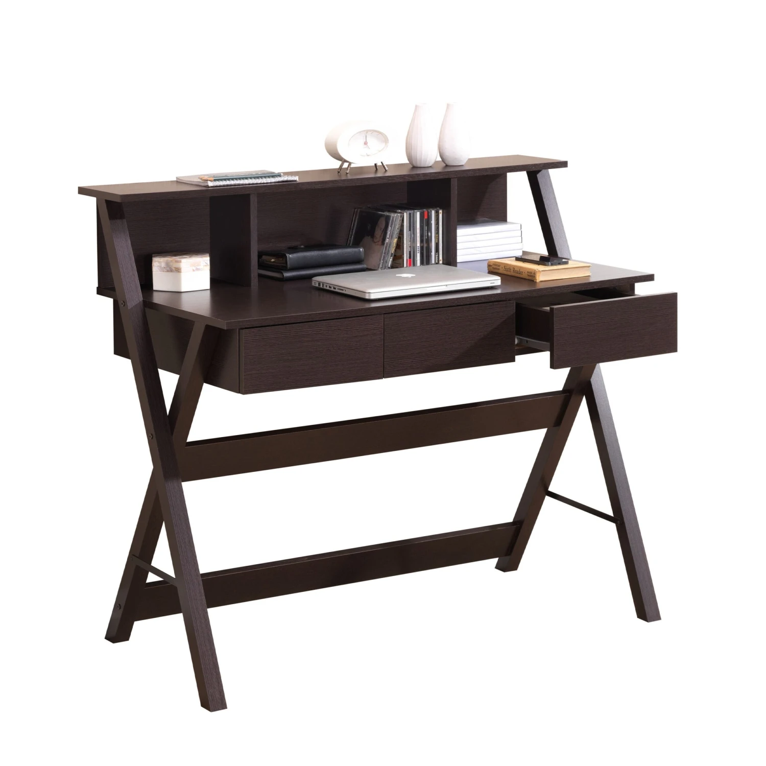 43" X-Frame Desk With Hutch In Wenge 2 43" X-Frame Desk With Hutch In Wenge - Image 2
