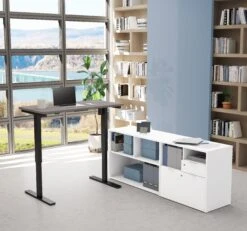 48" Bark Gray Standing Desk With White Credenza