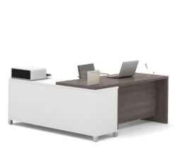 Modern L-Shaped Desk In Bark Gray & White With Integrated Shelves -Home Decor Shop MA003OB0S8ZbM0klxD54258vW51t4Z