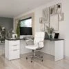 Modern White & Deep Gray L-shaped Desk With Drawers