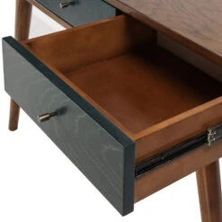 Sleek 48" Navy & Pecan Three-Drawer Writing Desk -Home Decor Shop MP122 0203 Silo CloseUp3 jpg