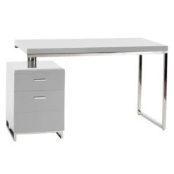 White Lacquer & Chromed 47" Executive Office Desk With Drawers