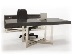 Sleek 75" Executive Office Desk In Glossy Gray Oak Finish