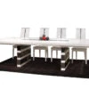 White Lacquer Conference Table With Inlaid Glass & Gray Mirrored Legs