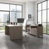 Modern Bark Gray U-shaped Desk With Built-in Storage