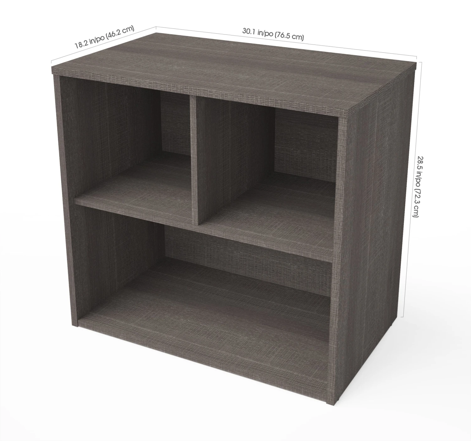 30" Small Bookcase In Bark Gray With Three Storage Compartments 2 30" Small Bookcase In Bark Gray With Three Storage Compartments - Image 2