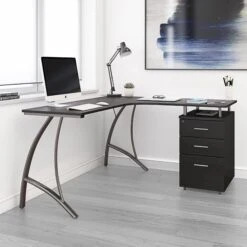 59" Curved L-Desk In Espresso With Locking File