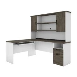 White & Walnut Gray Modern L-shaped Desk With Hutch 13 White & Walnut Gray Modern L-shaped Desk With Hutch -Home Decor Shop NcjU0NC92jkJ26V6lB3TzFIG2231T8cq