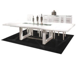 White Lacquer Modern 84" Conference Table With Inlaid Glass (Extends To 124" W)