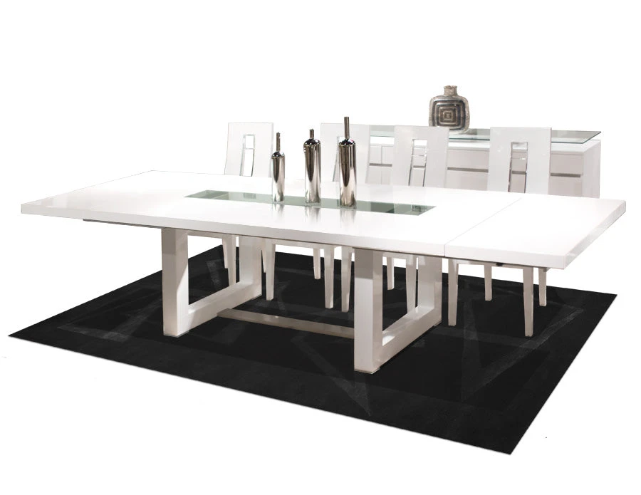 White Lacquer Modern 84" Conference Table With Inlaid Glass (Extends To 124" W) 1 White Lacquer Modern 84" Conference Table With Inlaid Glass (Extends To 124" W)