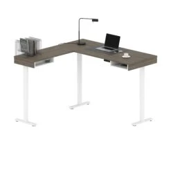 71" L-Shaped Sleek Walnut Gray & White Standing Desk -Home Decor Shop OYA51wch0q3d1C1Ga09FF9aW75Hf961k