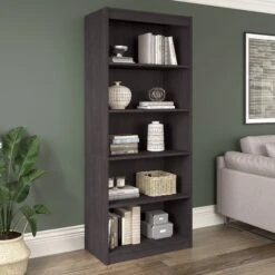 30" 5 Shelf Bookcase In Charcoal Maple