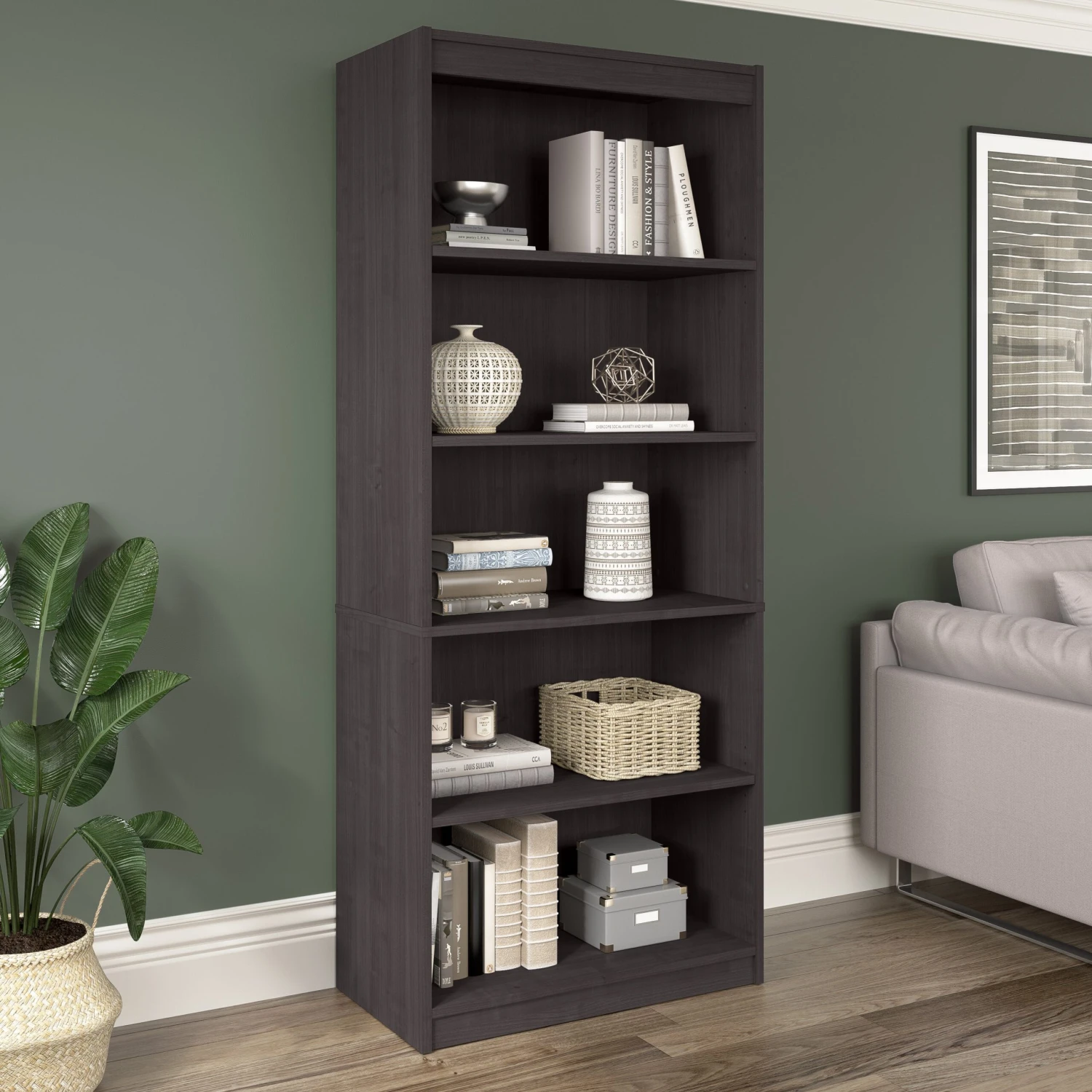 30" 5 Shelf Bookcase In Charcoal Maple 1 30" 5 Shelf Bookcase In Charcoal Maple