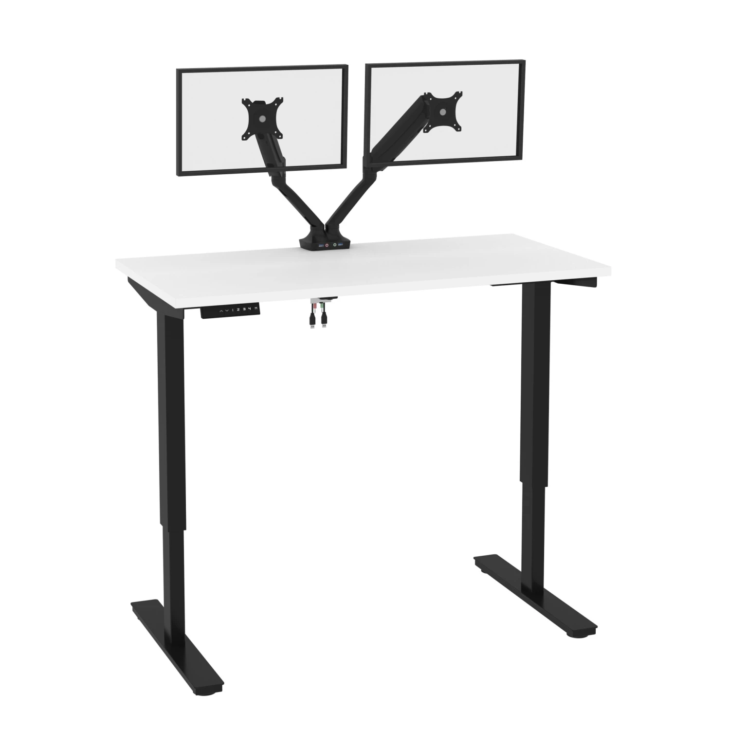 48" Adjustable Desk With Twin Monitor Support In White & Black 3 48" Adjustable Desk With Twin Monitor Support In White & Black - Image 3