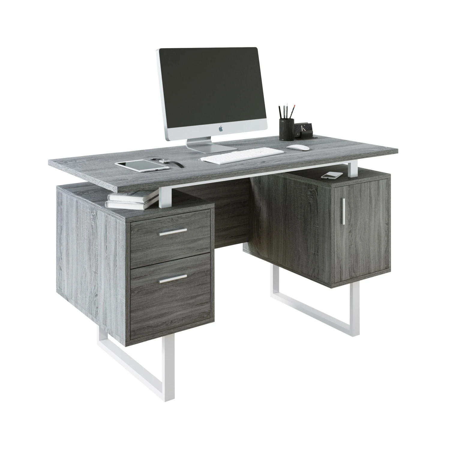 51" Gray Woodgrain Floating Compact Desk 3 51" Gray Woodgrain Floating Compact Desk - Image 3