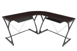 L-shaped Desk With Solid Wood Top In Mocha Walnut & Storage