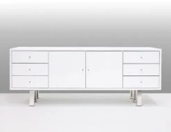 79" Modern White Lacquer & Chrome Credenza