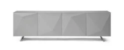 Modern 94" Gray Storage Credenza W/ Glass Top