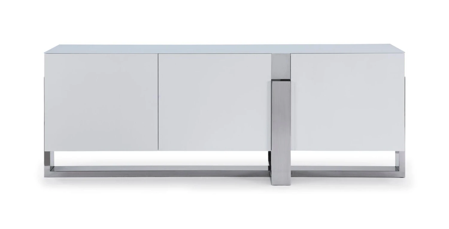 91" Elegant White Storage Credenza W/ Stainless Steel Accents 3 91" Elegant White Storage Credenza W/ Stainless Steel Accents - Image 3