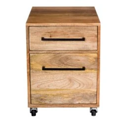 Solid Mango Wood Two Drawer Mobile File Cabinet