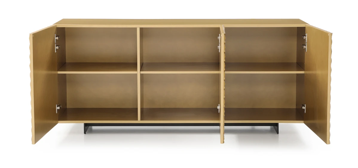 70" Gloss Gold Credenza With Textured Front 3 70" Gloss Gold Credenza With Textured Front - Image 3