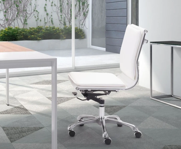 Modern White Leather & Chrome Armless Office Or Conference Chair 2 Modern White Leather & Chrome Armless Office Or Conference Chair - Image 2