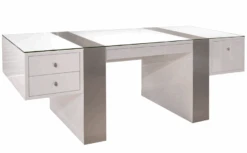 White Lacquer And Faux Brushed Aluminum Executive Desk