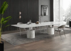 15-foot White Marble Conference Table With Polished Stainless Accents