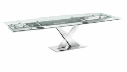 71" - 103" Extending Glass Top Conference Table With Chromed Stainless X-Base